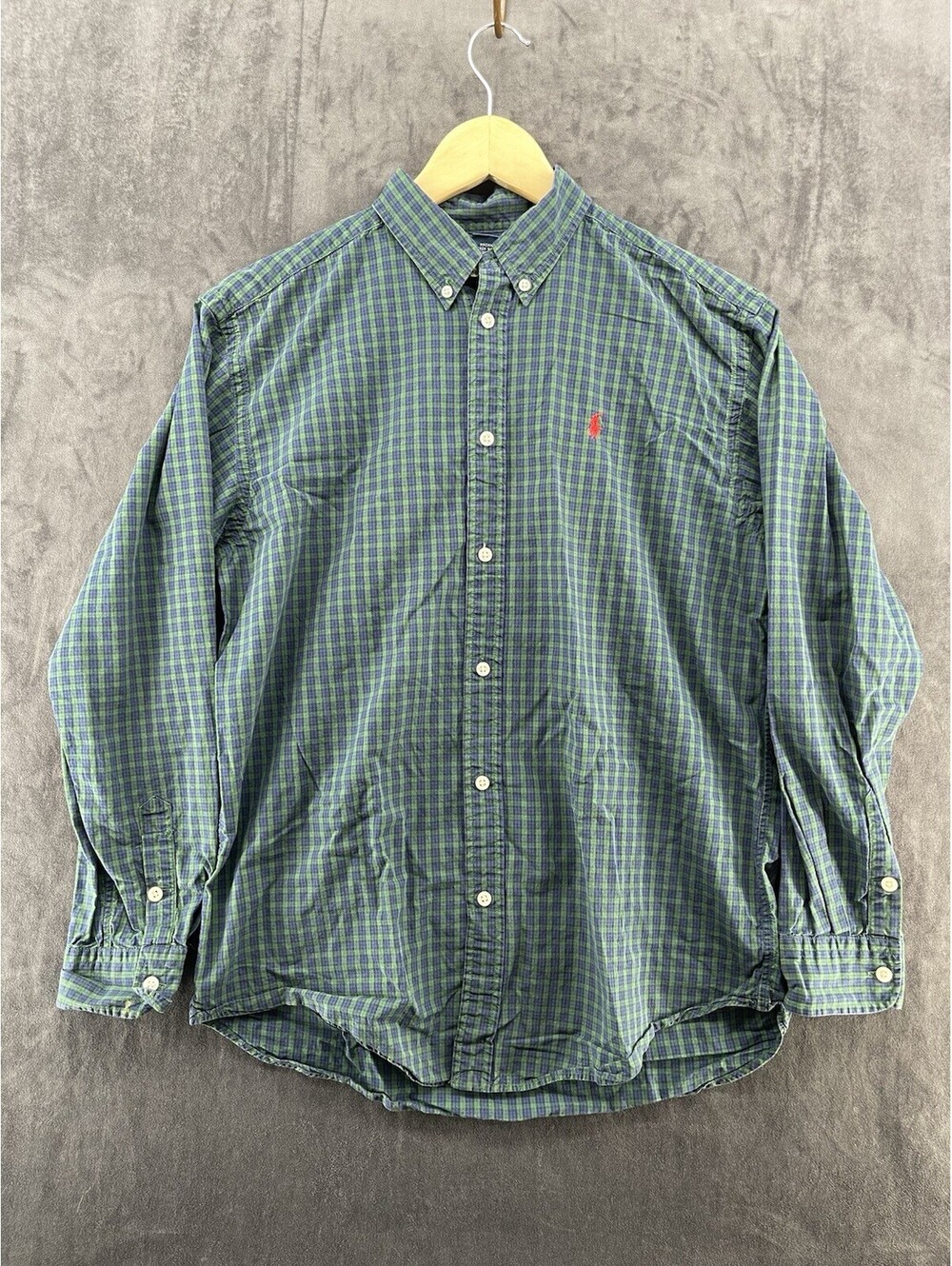 Ralph Lauren Boys XL 20 Green Blue Plaid Button Down Shirt 100% Cotton